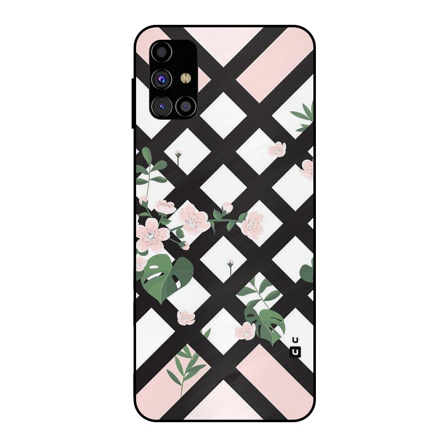 Check Floral Stripes Metal Back Case for Galaxy M31s