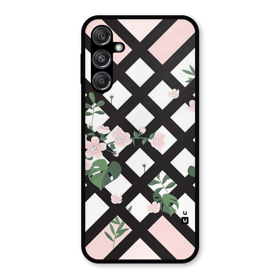 Check Floral Stripes Metal Back Case for Galaxy M34 5G