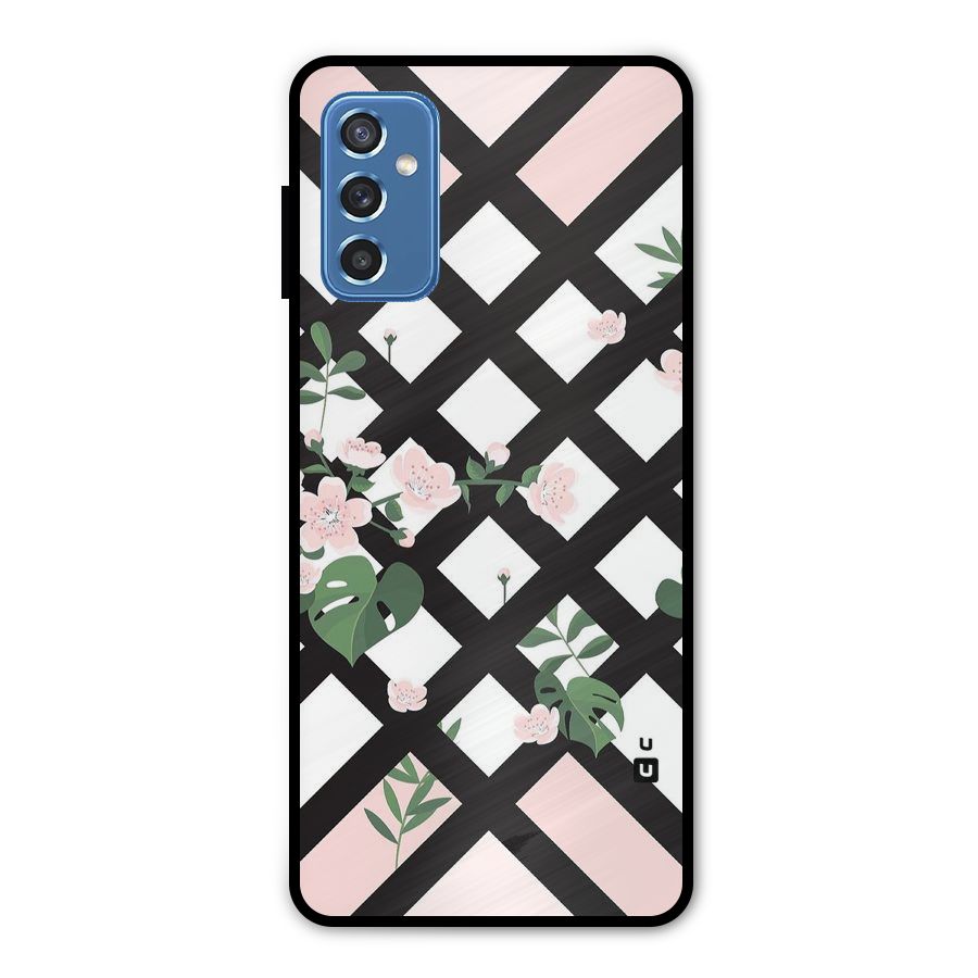Check Floral Stripes Metal Back Case for Galaxy M52 5G