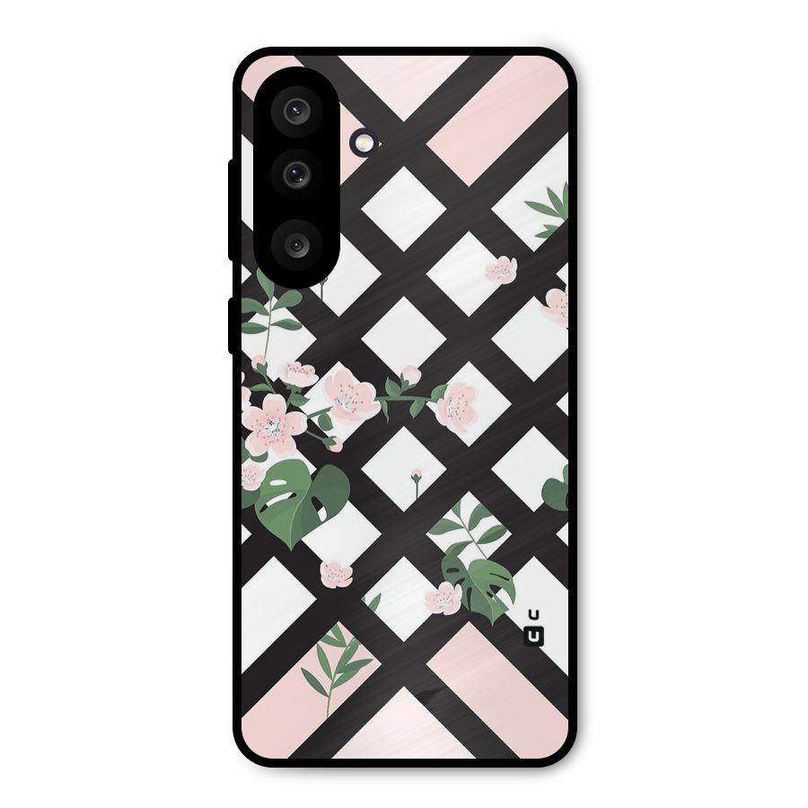 Check Floral Stripes Metal Back Case for Galaxy M56