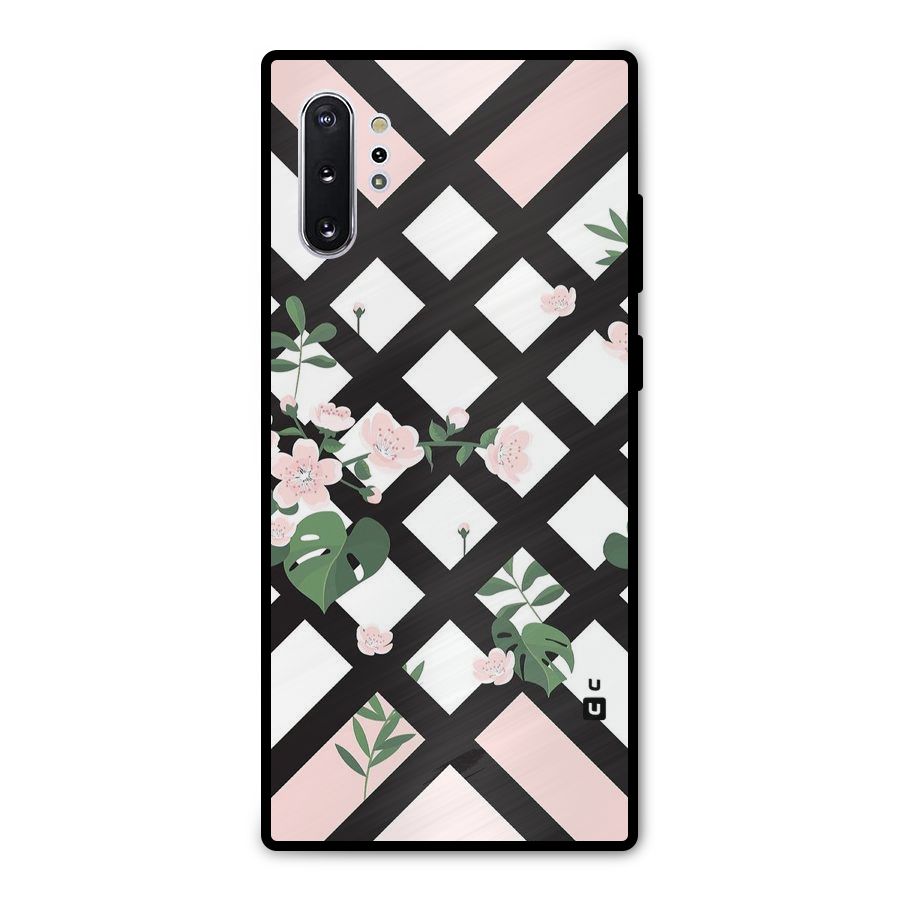Check Floral Stripes Metal Back Case for Galaxy Note 10 Plus