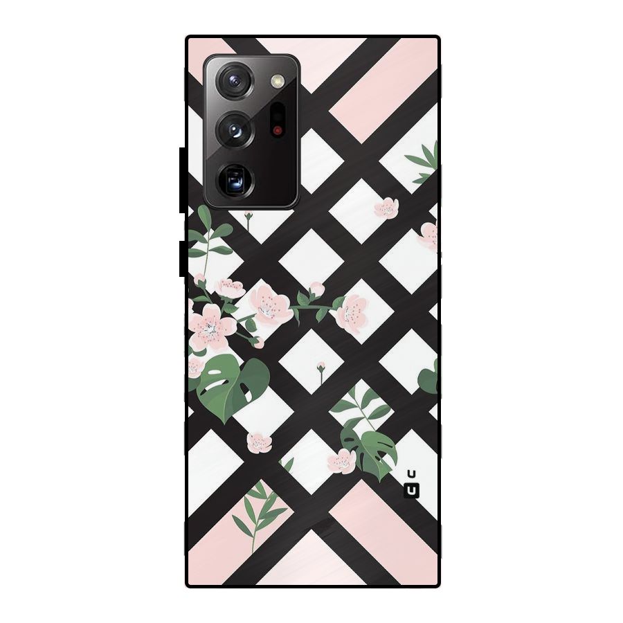 Check Floral Stripes Metal Back Case for Galaxy Note 20 Ultra