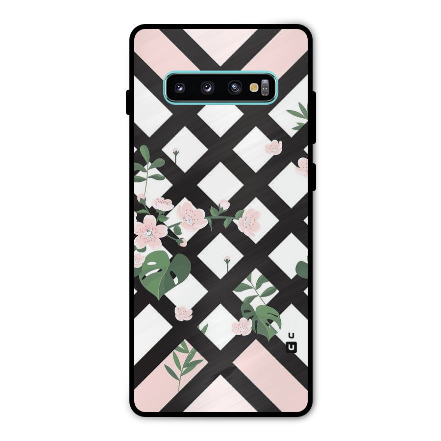 Check Floral Stripes Metal Back Case for Galaxy S10 Plus