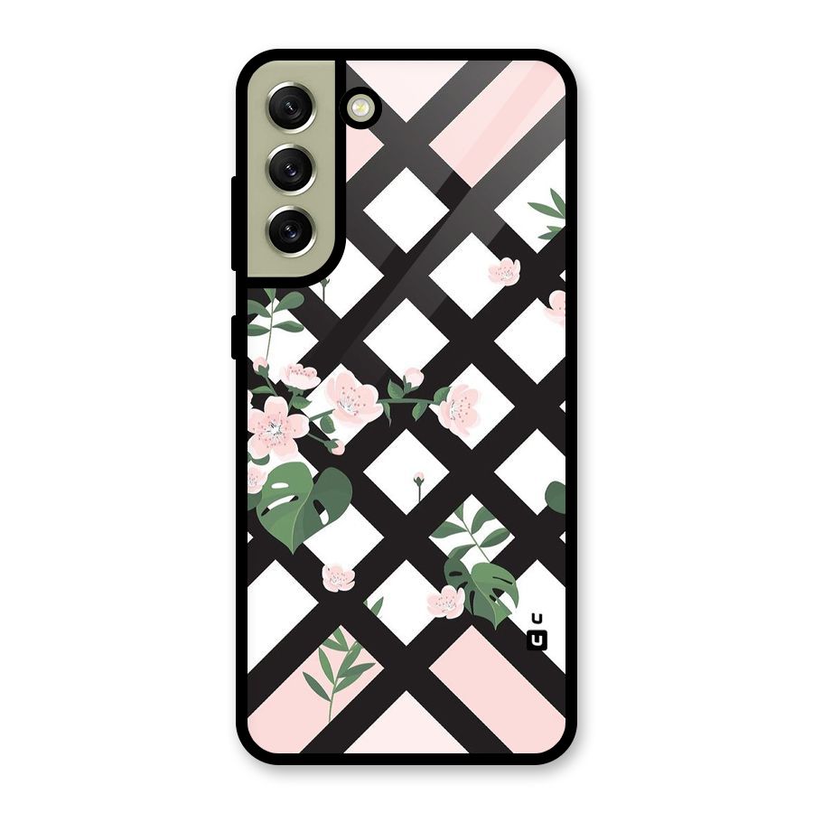 Check Floral Stripes Metal Back Case for Galaxy S21 FE 5G (2023)