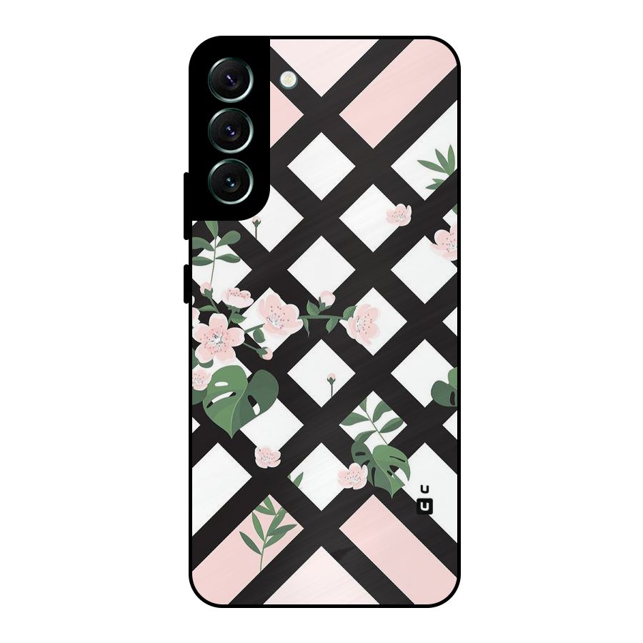 Check Floral Stripes Metal Back Case for Galaxy S22 Plus 5G