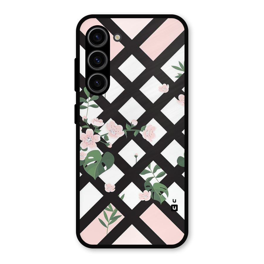 Check Floral Stripes Metal Back Case for Galaxy S23