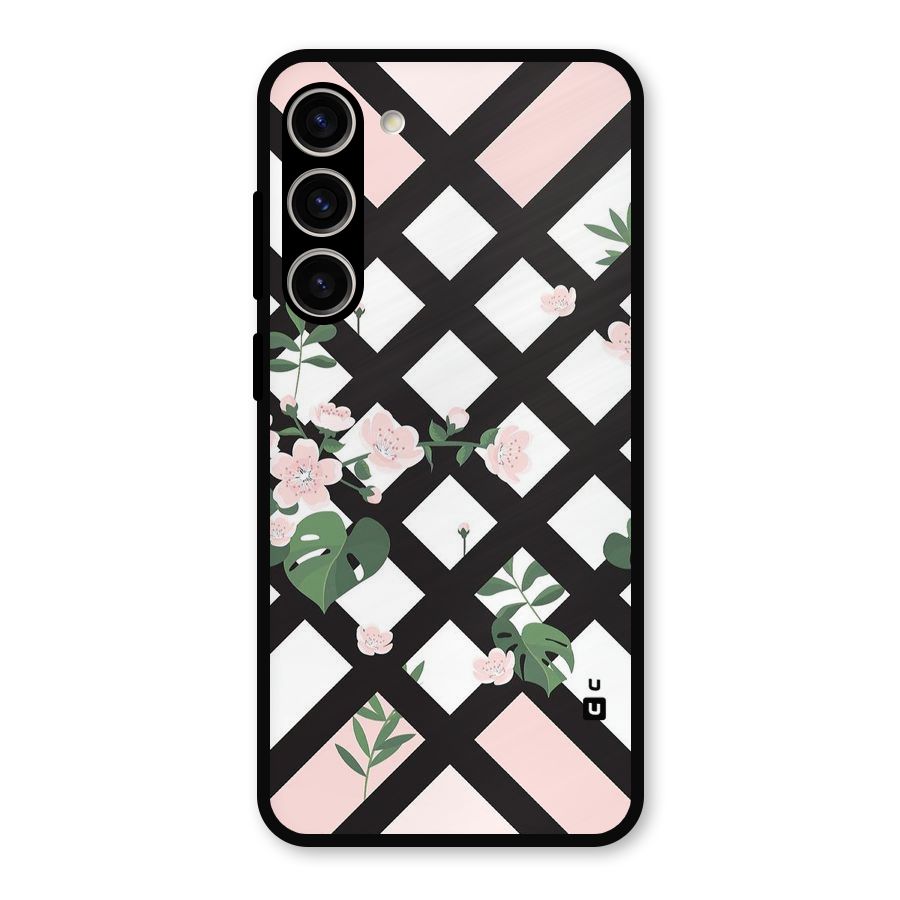 Check Floral Stripes Metal Back Case for Galaxy S23 Plus