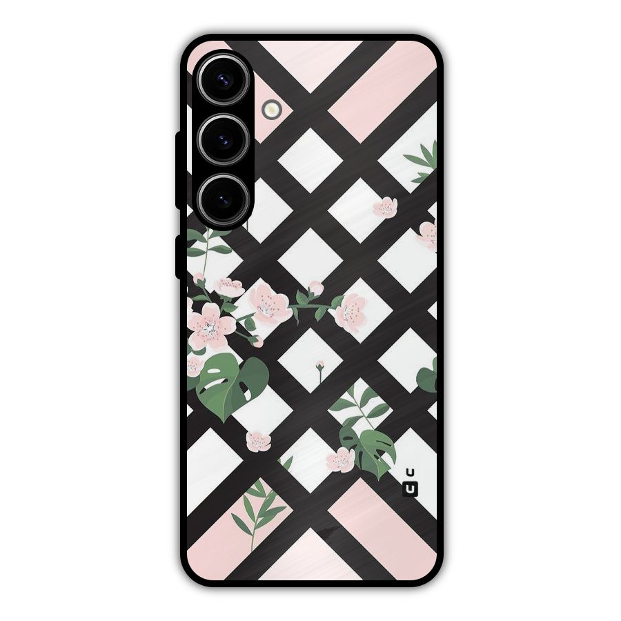 Check Floral Stripes Metal Back Case for Galaxy S24 Plus