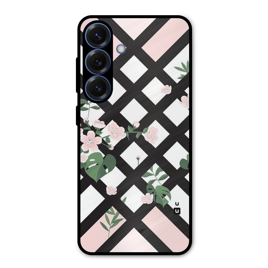 Check Floral Stripes Metal Back Case for Galaxy S25