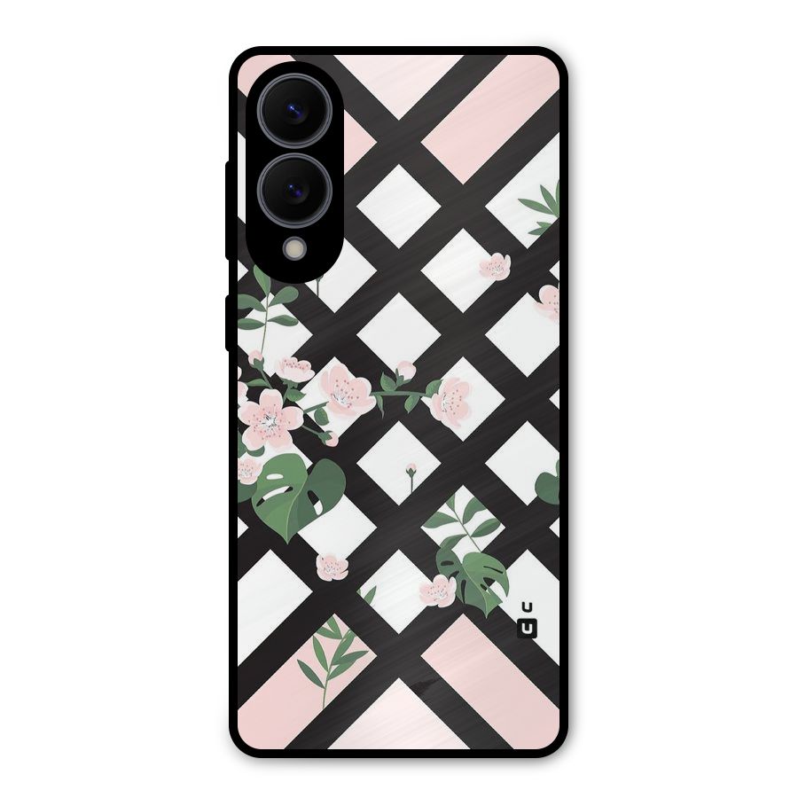 Check Floral Stripes Metal Back Case for Galaxy S25 Edge