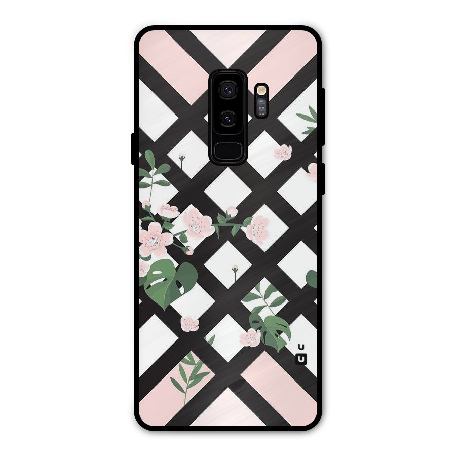Check Floral Stripes Metal Back Case for Galaxy S9 Plus