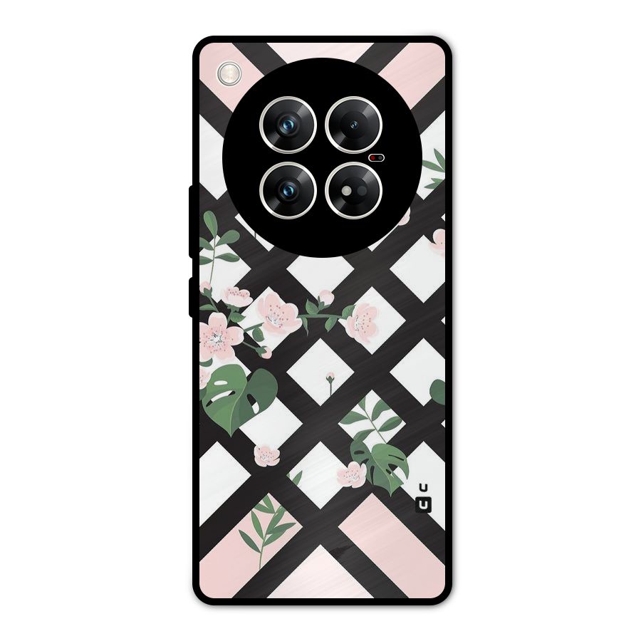 Check Floral Stripes Metal Back Case for Infinix Zero 40 5G