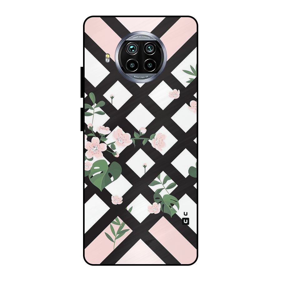 Check Floral Stripes Metal Back Case for Mi 10i