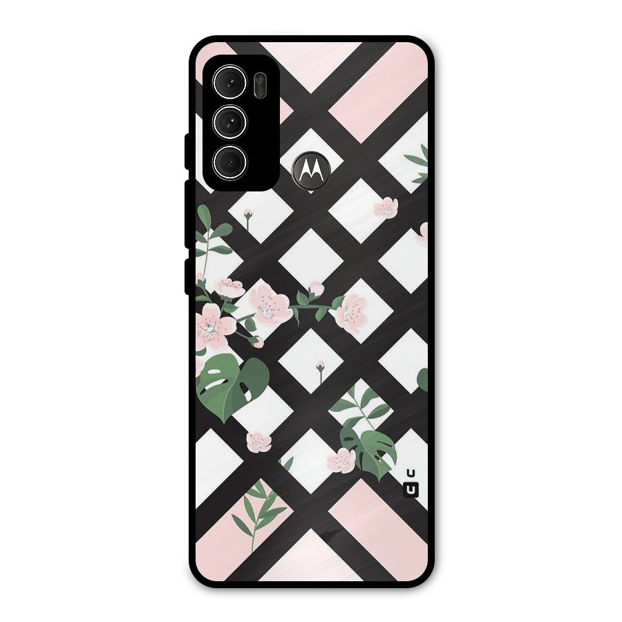 Check Floral Stripes Metal Back Case for Moto G60