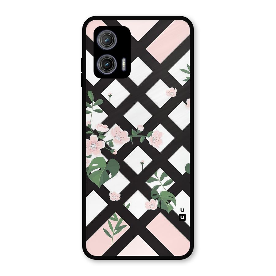 Check Floral Stripes Metal Back Case for Moto G73