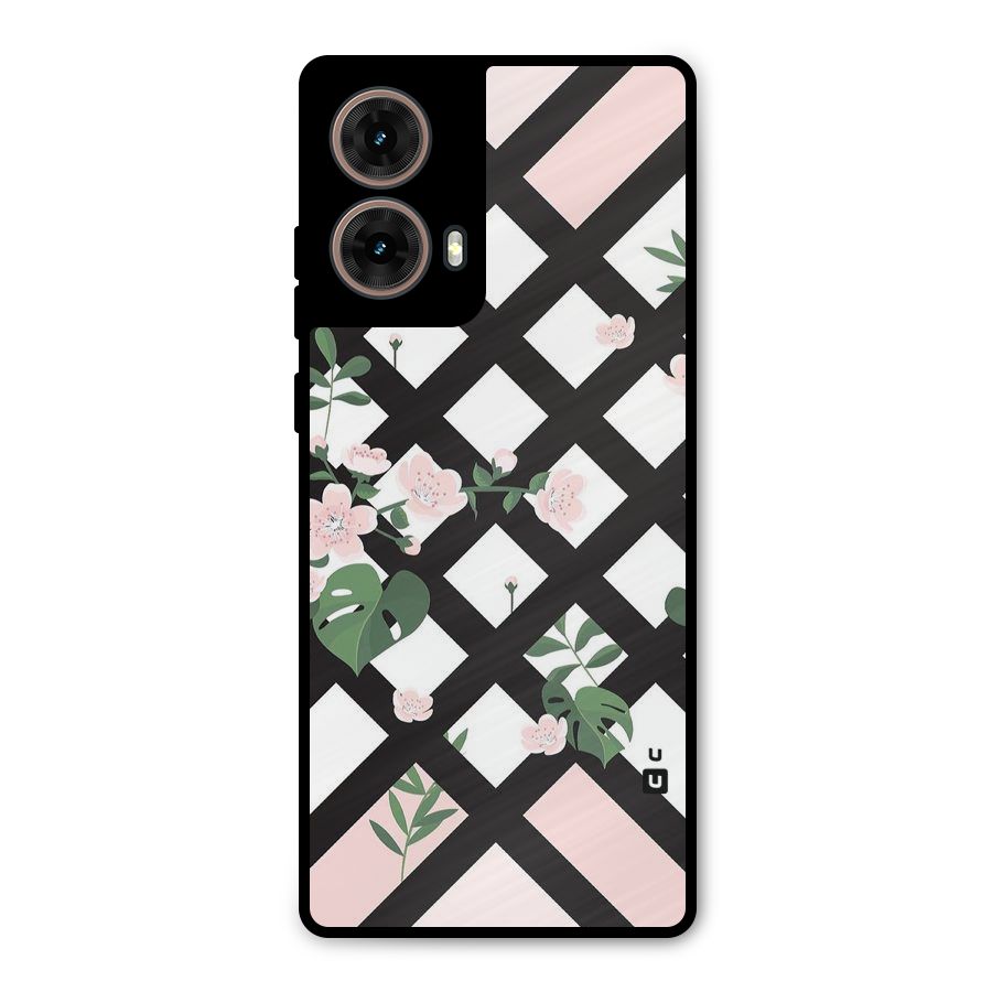 Check Floral Stripes Metal Back Case for Moto G85