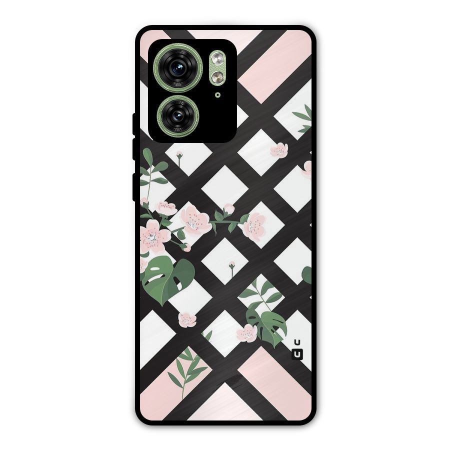 Check Floral Stripes Metal Back Case for Motorola Edge 40 5G