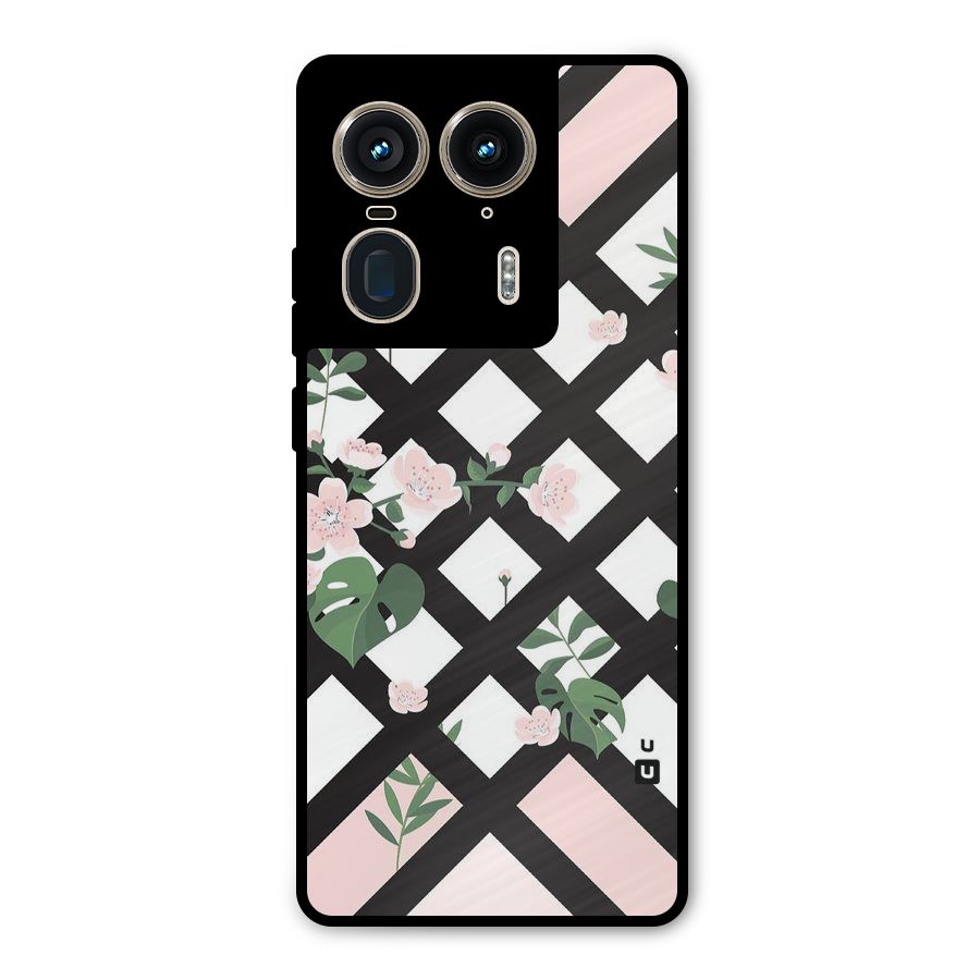 Check Floral Stripes Metal Back Case for Motorola Edge 50 Ultra