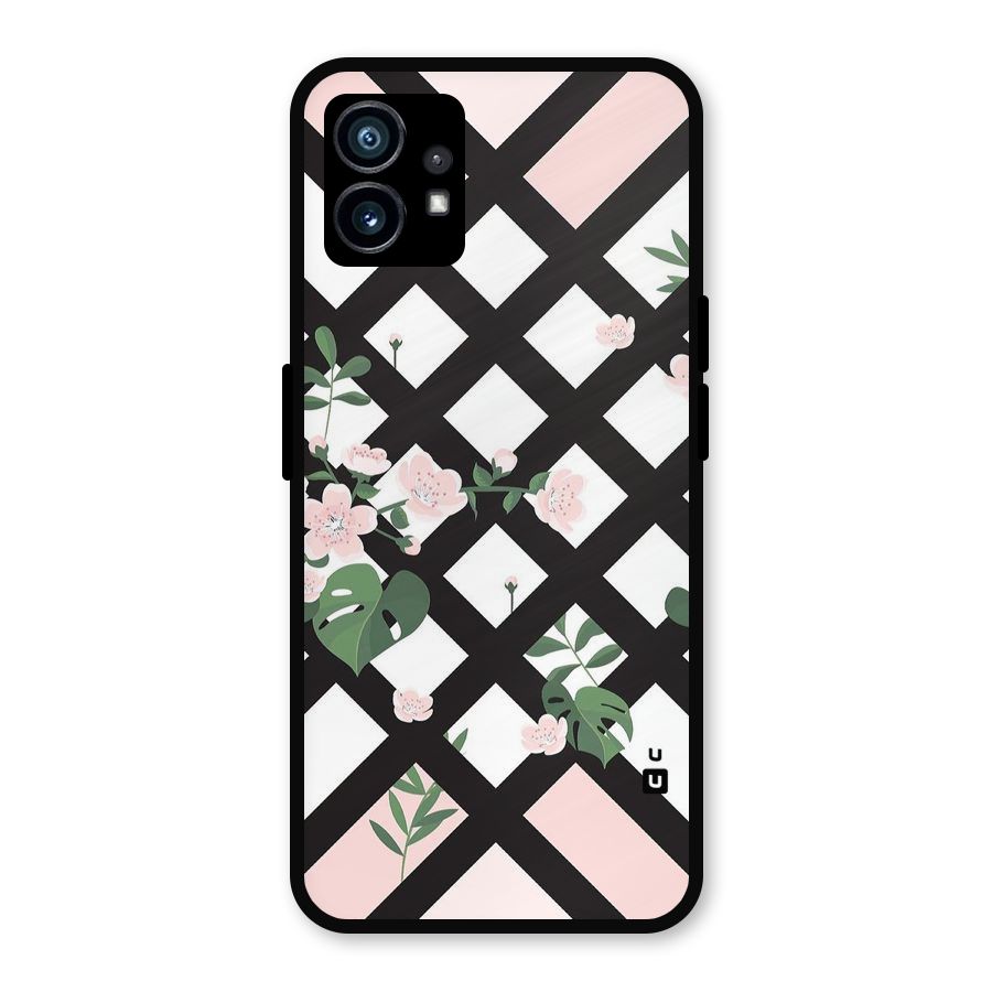 Check Floral Stripes Metal Back Case for Nothing Phone 1