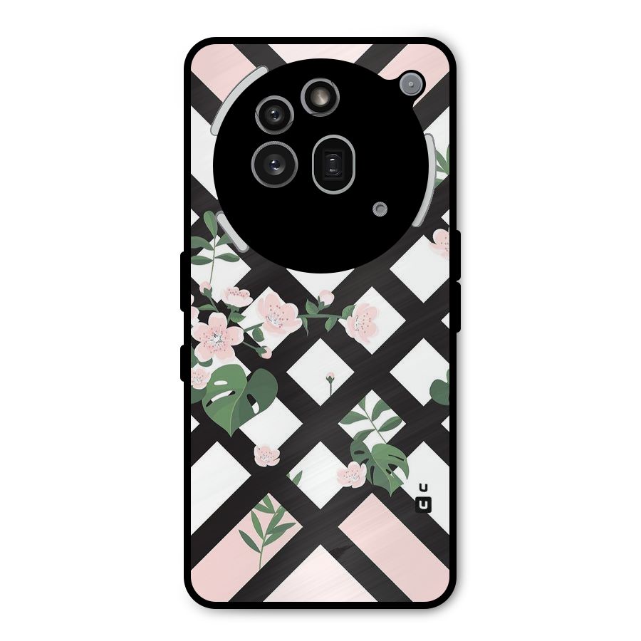 Check Floral Stripes Metal Back Case for Nothing Phone 3a Pro