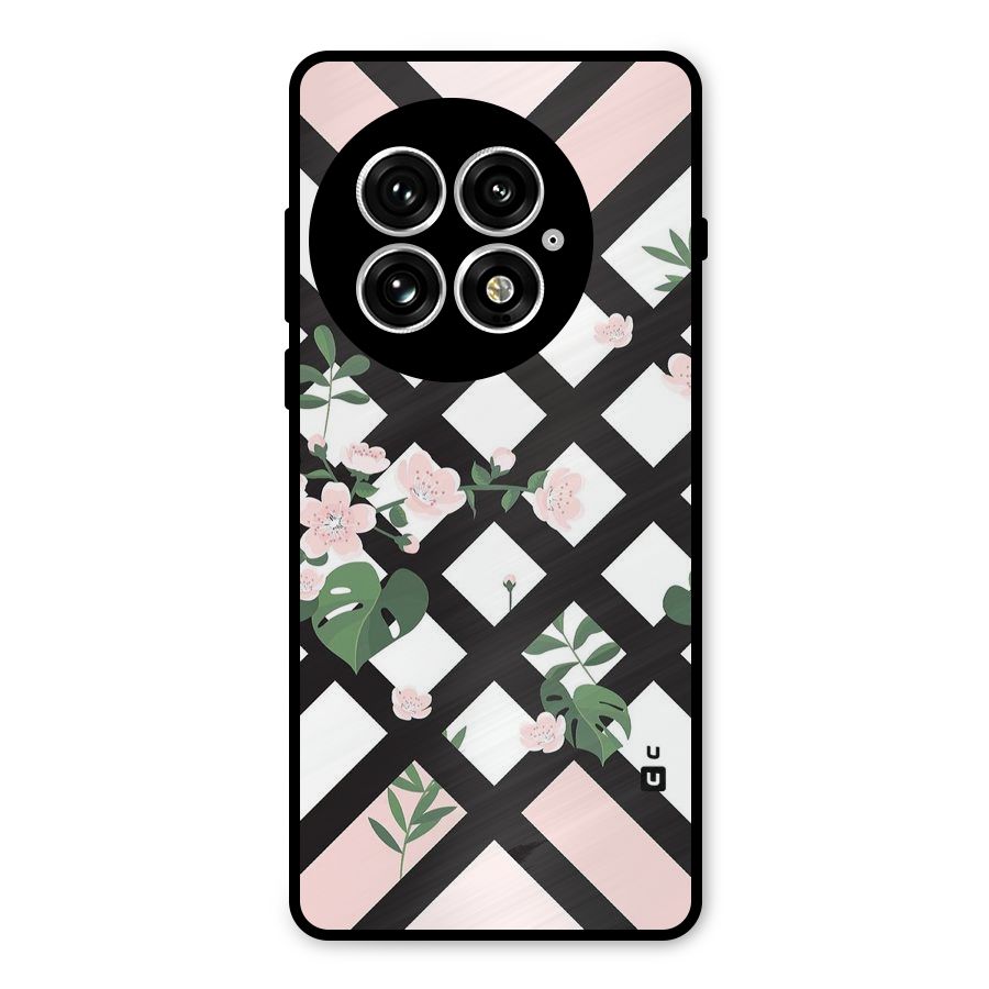 Check Floral Stripes Metal Back Case for OnePlus 13
