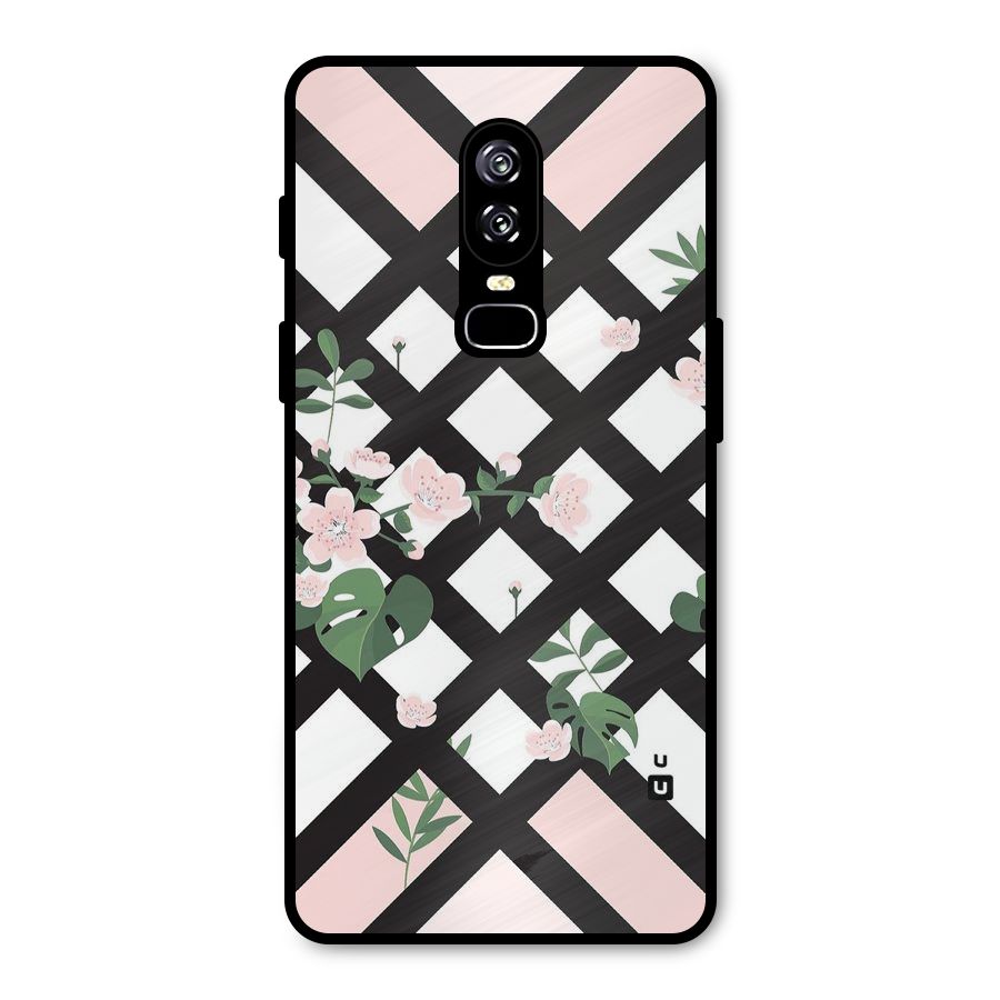 Check Floral Stripes Metal Back Case for OnePlus 6