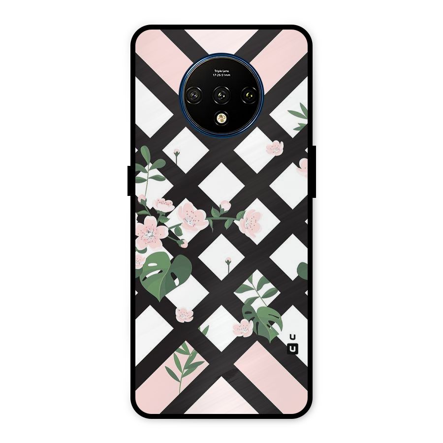 Check Floral Stripes Metal Back Case for OnePlus 7T
