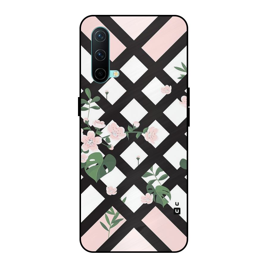 Check Floral Stripes Metal Back Case for OnePlus Nord CE 5G