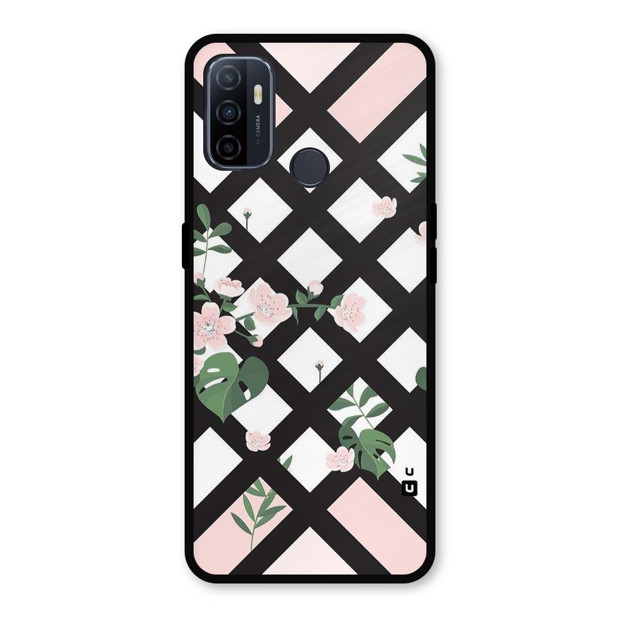 Check Floral Stripes Metal Back Case for Oppo A53