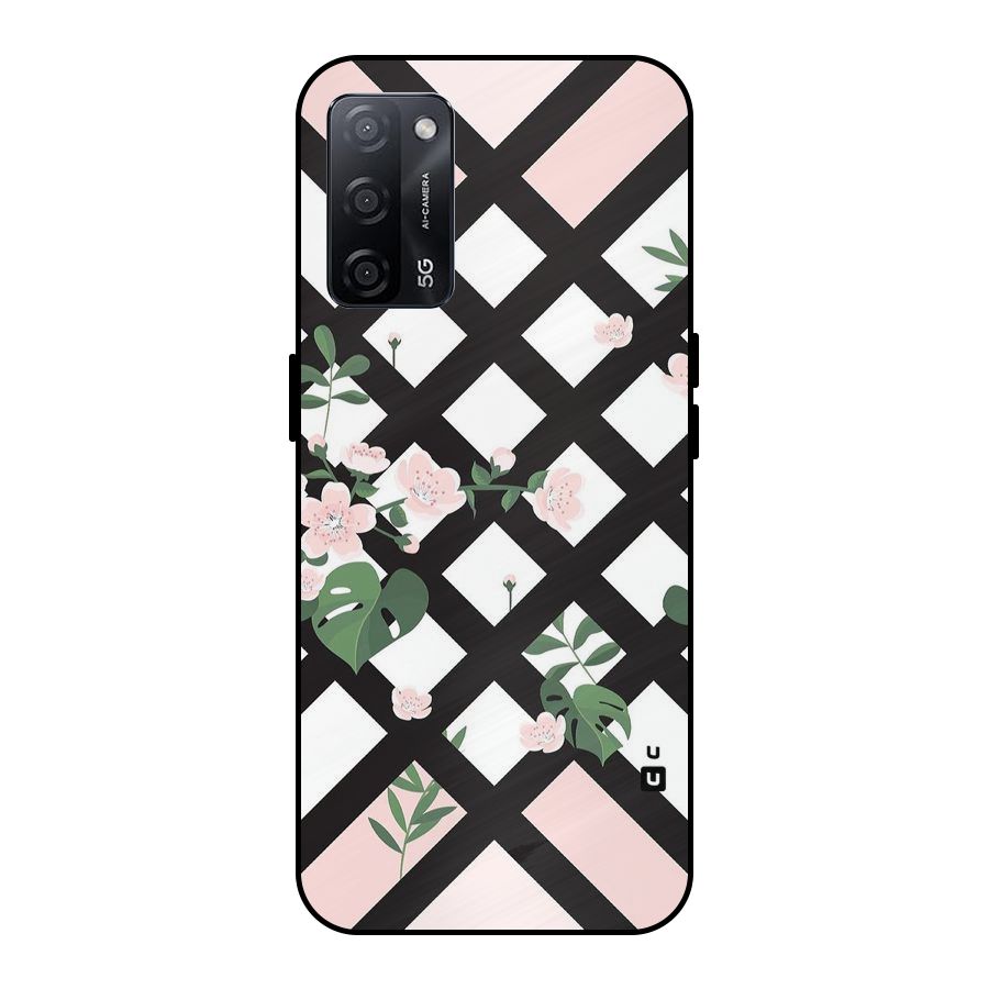 Check Floral Stripes Metal Back Case for Oppo A53s 5G
