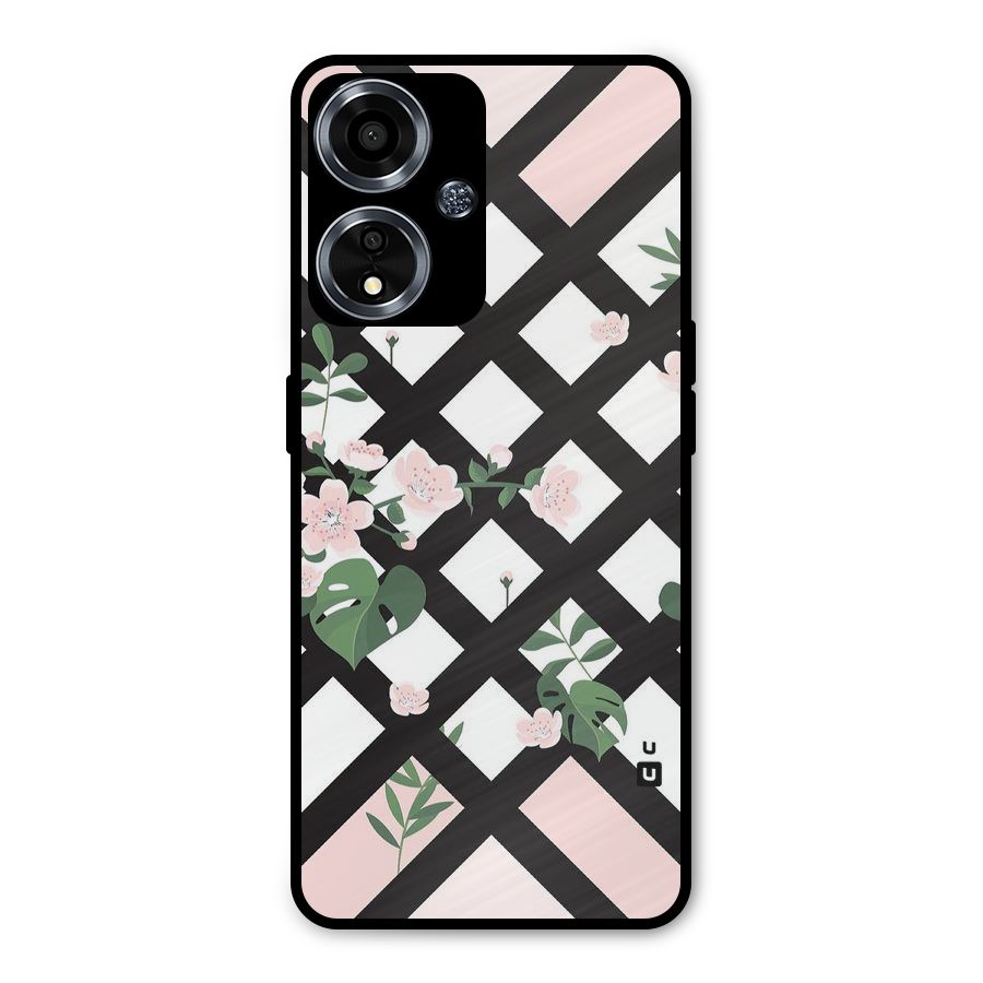Check Floral Stripes Metal Back Case for Oppo A59