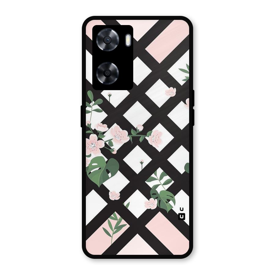 Check Floral Stripes Metal Back Case for Oppo A77