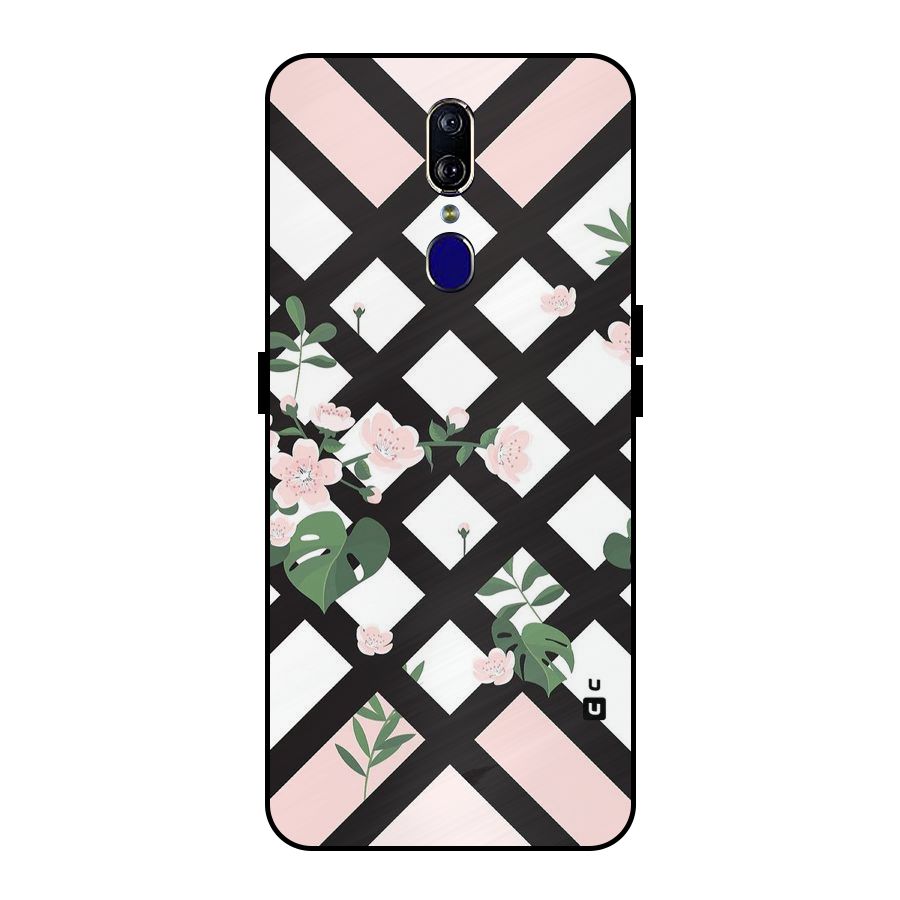 Check Floral Stripes Metal Back Case for Oppo F11