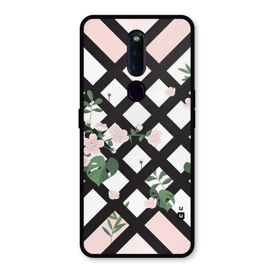 Check Floral Stripes Metal Back Case for Oppo F11 Pro