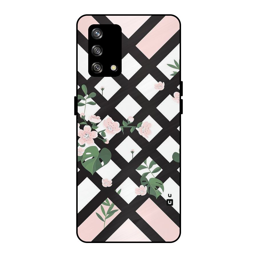 Check Floral Stripes Metal Back Case for Oppo F19