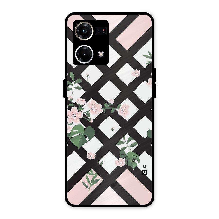 Check Floral Stripes Metal Back Case for Oppo F21s Pro 4G