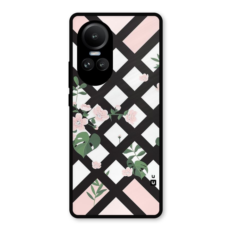 Check Floral Stripes Metal Back Case for Oppo Reno10 Pro