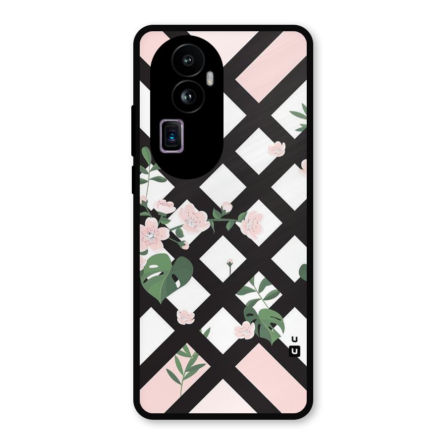 Check Floral Stripes Metal Back Case for Oppo Reno10 Pro Plus