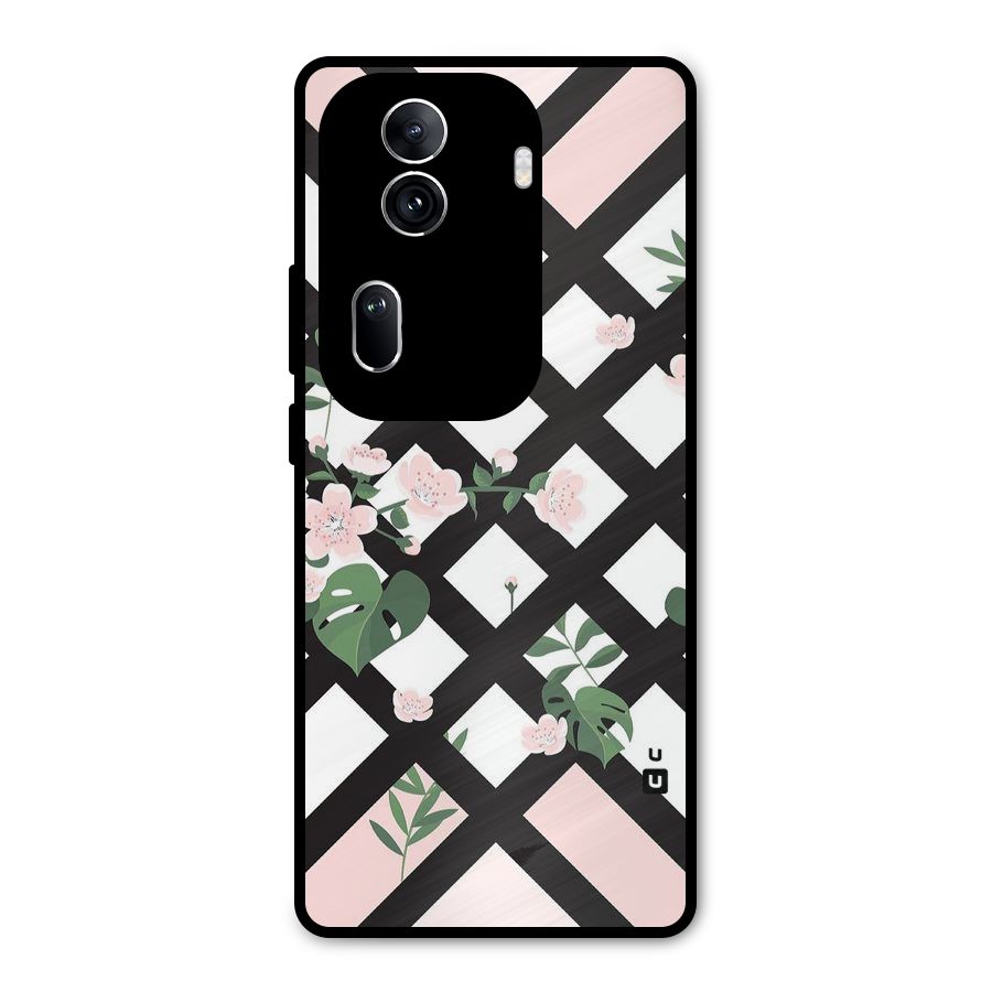 Check Floral Stripes Metal Back Case for Oppo Reno11 Pro 5G