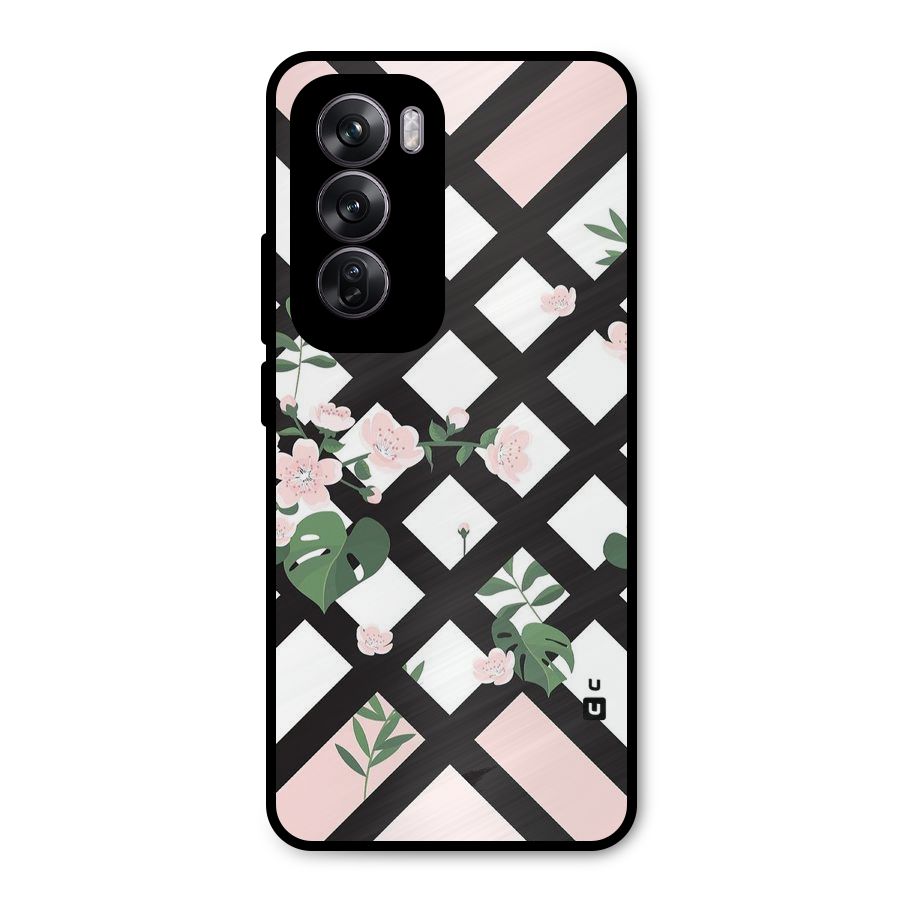 Check Floral Stripes Metal Back Case for Oppo Reno12 Pro
