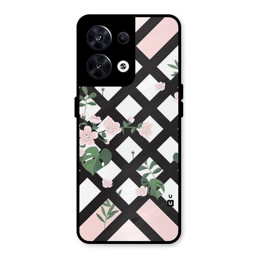 Check Floral Stripes Metal Back Case for Oppo Reno8 5G