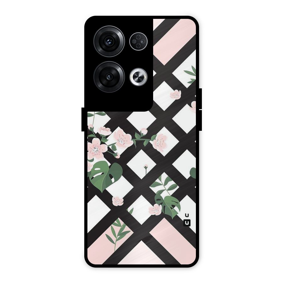 Check Floral Stripes Metal Back Case for Oppo Reno8 Pro 5G