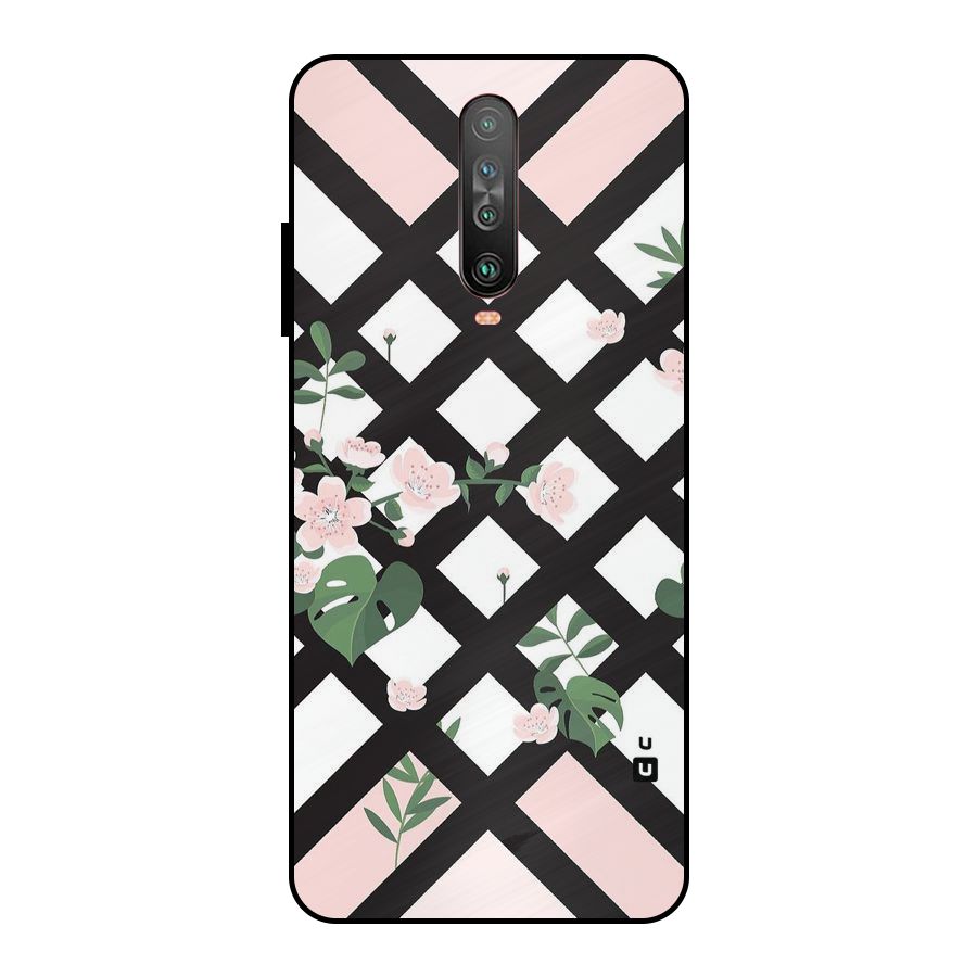 Check Floral Stripes Metal Back Case for Poco X2