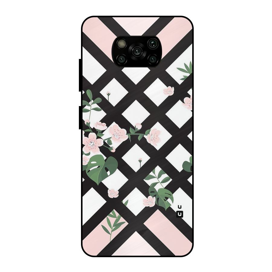 Check Floral Stripes Metal Back Case for Poco X3