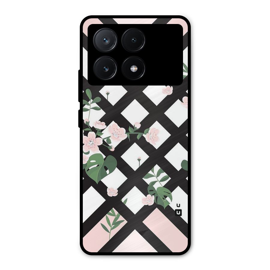 Check Floral Stripes Metal Back Case for Poco X6 Pro