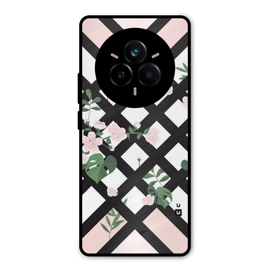 Check Floral Stripes Metal Back Case for Realme 14 Pro