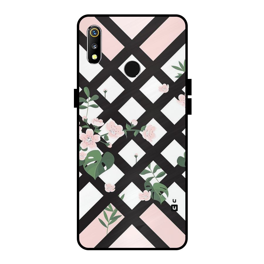Check Floral Stripes Metal Back Case for Realme 3