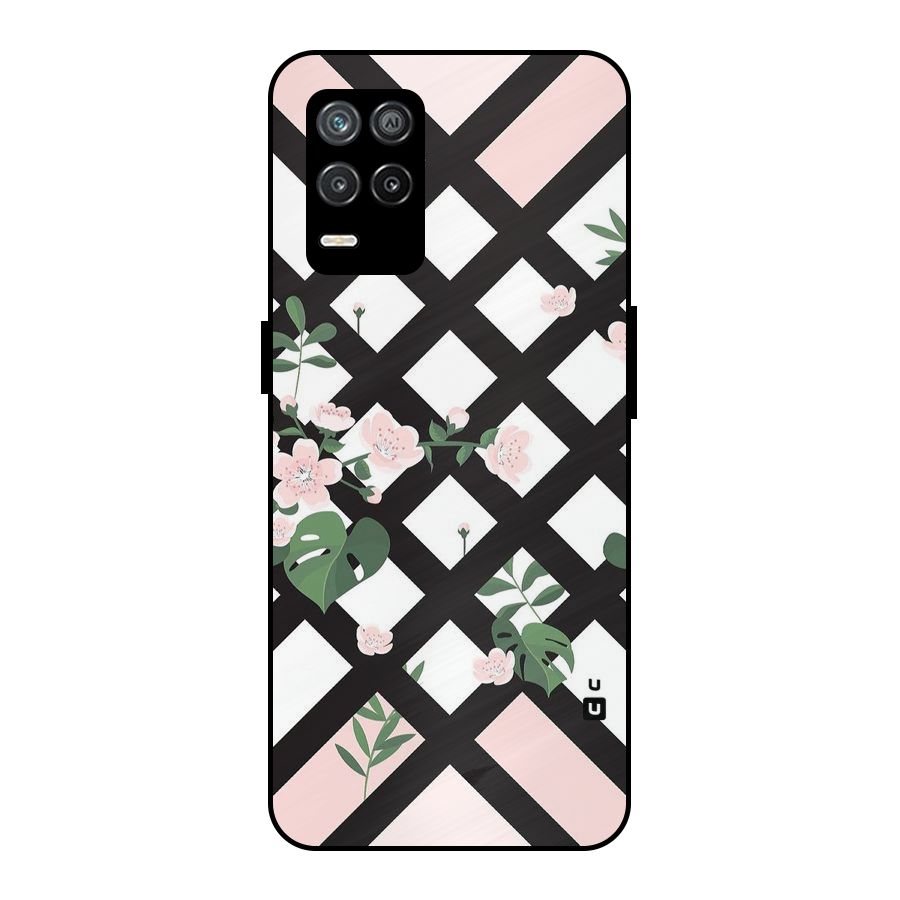 Check Floral Stripes Metal Back Case for Realme 9 5G
