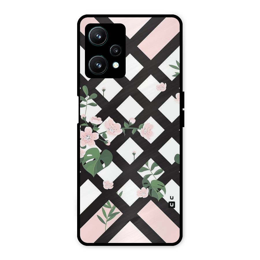 Check Floral Stripes Metal Back Case for Realme 9 Pro 5G