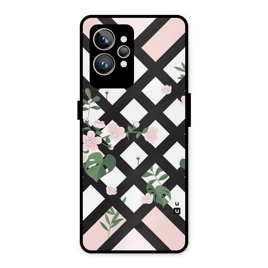Check Floral Stripes Metal Back Case for Realme GT2 Pro